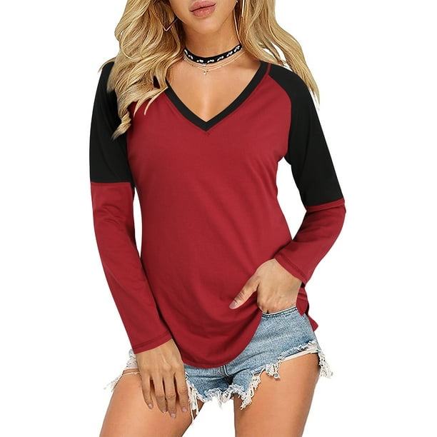ULTRANICE Casual Tops for Women Short/Long Sleeve T Shirts Blouse V-Neck Color Block Tunic Tops 
